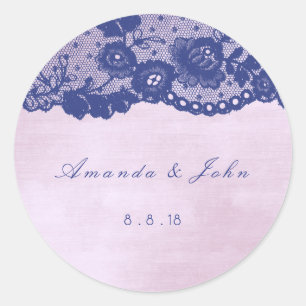 Favour Rose Lila Blue Navy Lace Thank You Classic Round Sticker