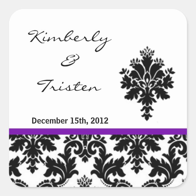 Favour Stickers Black Purple Damask Lace Print (Front)