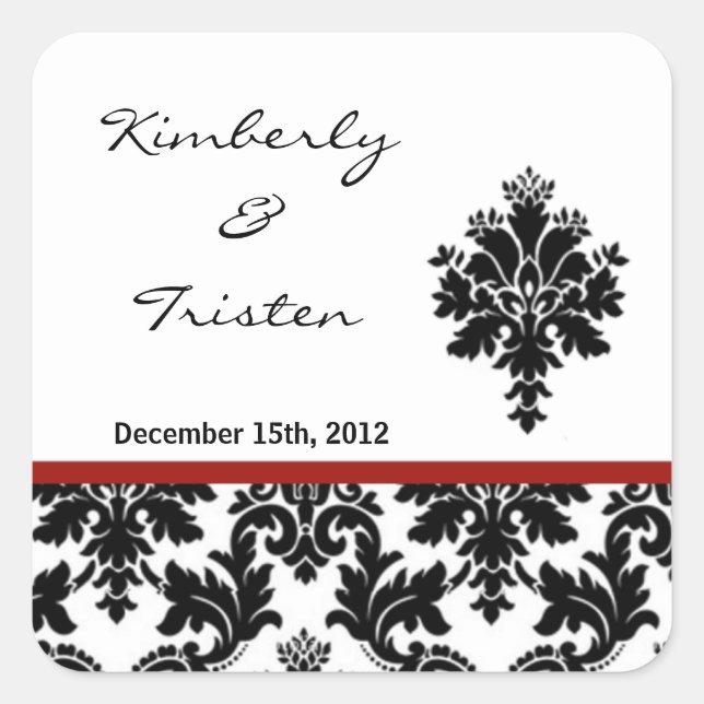 Favour Stickers Black Red Damask Lace Print (Front)