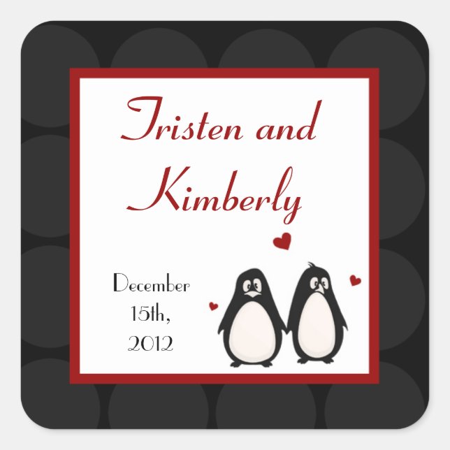 Favour Stickers Penguin Love Couple Mate for Life (Front)