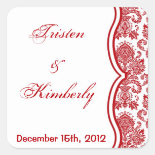 Favour Stickers Red Crimson White Damask Lace Prin