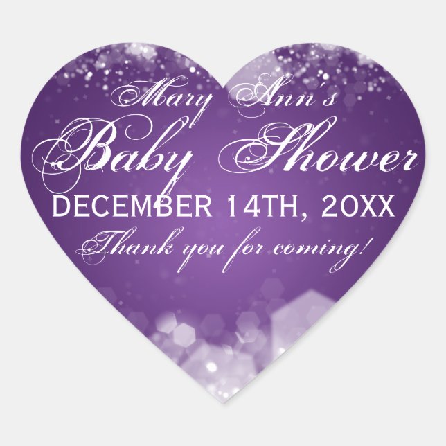 Favour Tag Baby Shower Night Sparkle Purple (Front)