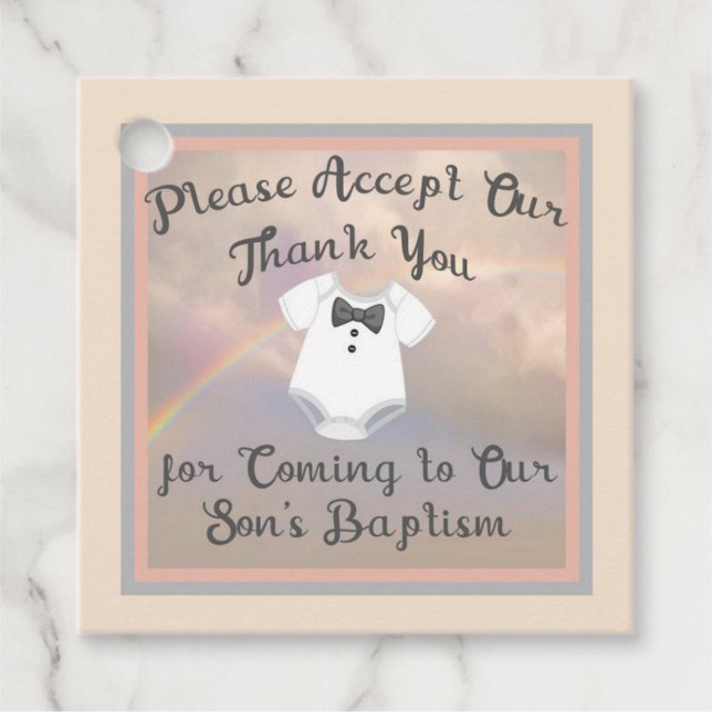Favour Tag for Son's Baptism with Rainbow (Front)