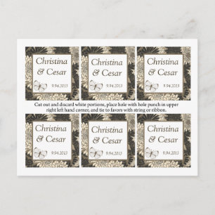 Favour Tags Black Cream Daisies/Carnation Leaves W Postcard