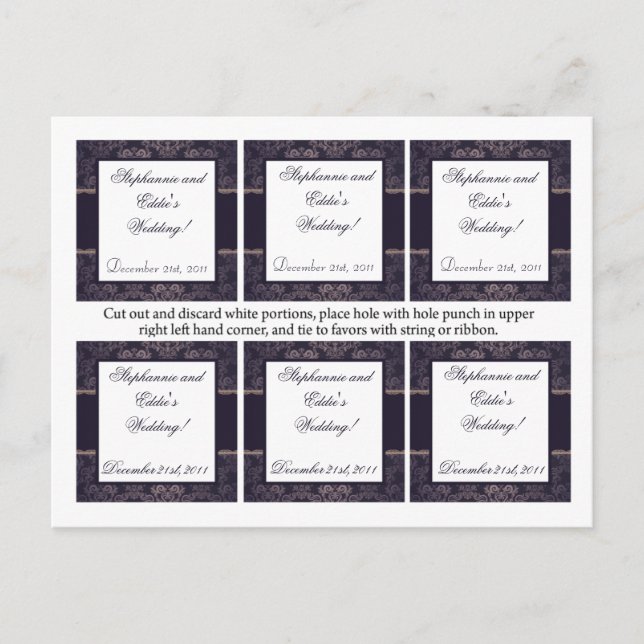 Favour Tags Deep Purple Damask Postcard (Front)