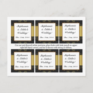 Favour Tags Gold and Black Damask Postcard