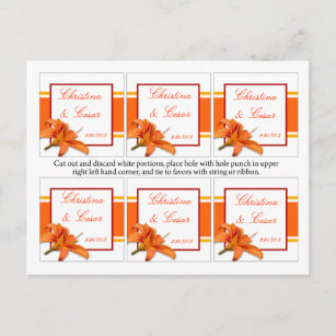 Favour Tags Orange Tiger Lilly w/Stripes Red Yello Postcard