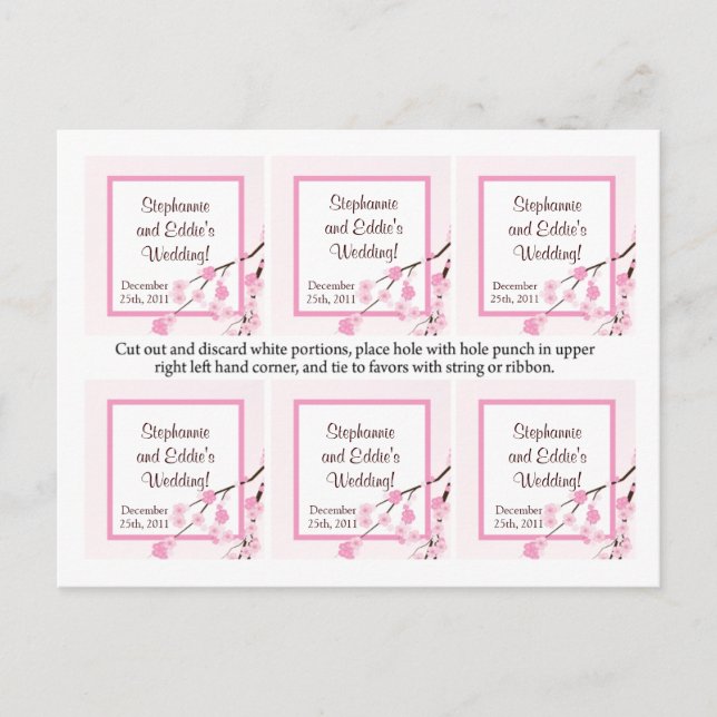 Favour Tags Pink Cherry Blossom Postcard (Front)