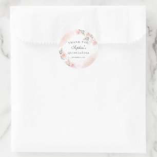 Favour Thank you Pink Blush Rose Quinceanera  Classic Round Sticker