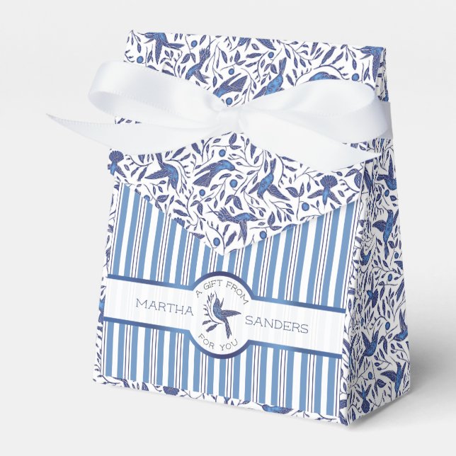 Favour the Delft Blue Birds & Stripes Favor Box (Front Side)
