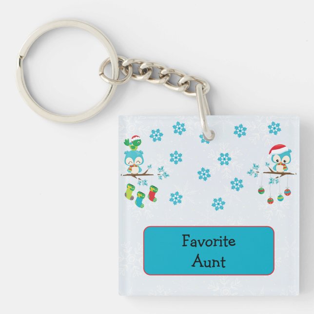 Favourite Aunt Snowflake Owls Keychain (Front)