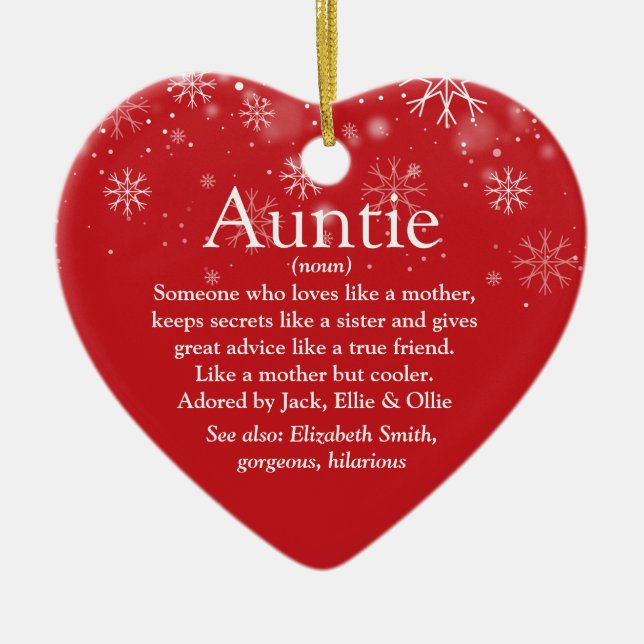Favourite Auntie Aunt Definition Christmas Holiday Ceramic Ornament (Front)