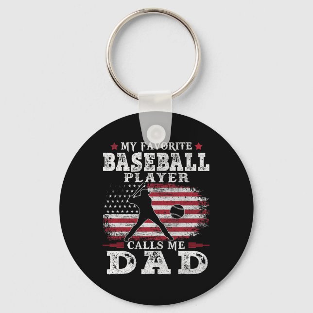 Favourite Baseball Player Calls Me Dad Usa Flag Fa Keychain (Front)
