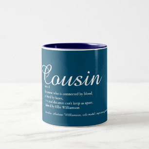 Favourite Best Ever Cousin Definition Script Blue Two-Tone Coffee Mug