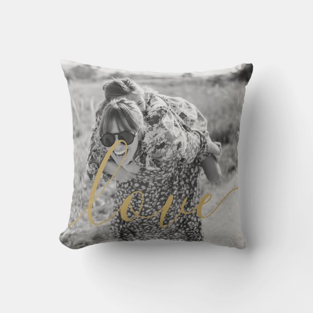 Favourite Black and White Photo Gold Script Throw Pillow (Front)
