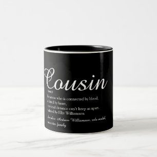 Favourite Cousin Definition Script Black and White Two-Tone Coffee Mug