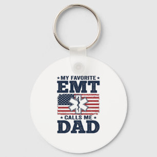 Favourite EMT Calls Me Dad Vintage Patriotic Shirt Keychain