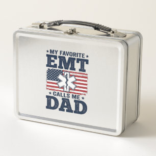 Favourite EMT Calls Me Dad Vintage Patriotic Shirt Metal Lunch Box