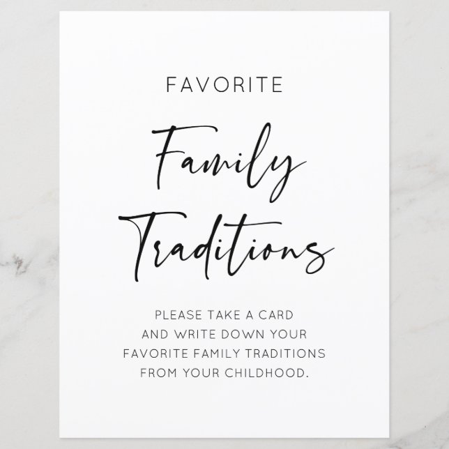 Favourite Family Traditions Baby Shower sign Game (Front)