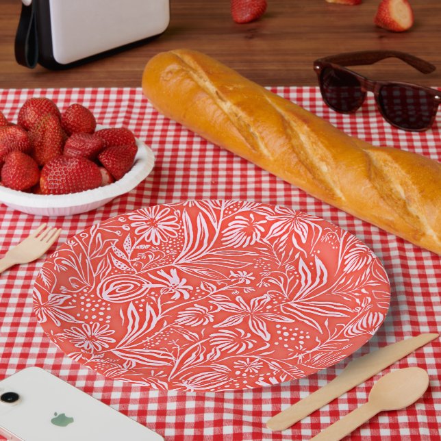 Favourite Floral Pattern in Red Paper Plate (Picnic)