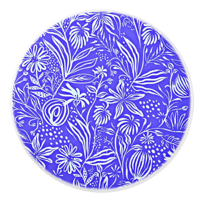 Favourite Floral Pattern, Periwinkle Blue, Ceramic Knob (Front)