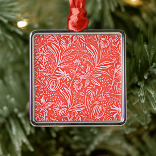 Favourite Floral Pattern, Red, Metal Ornament
