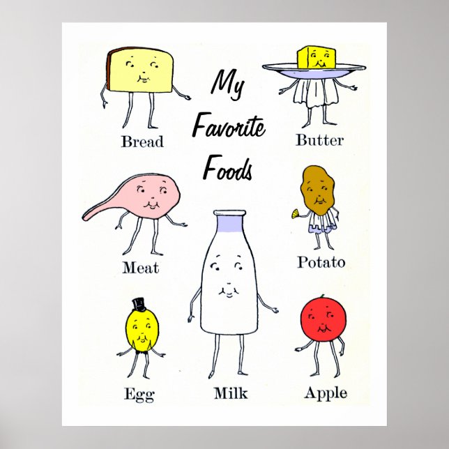 Favourite Foods Vintage Kitchen Art Poster (Front)