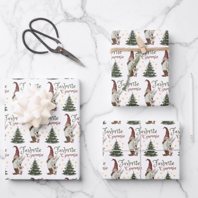 Favourite Gnomie Christmas Wrapping Paper Sheets  (Front)