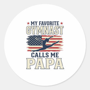 Favourite Gymnast Calls Me Papa Patriotic Vintage  Classic Round Sticker