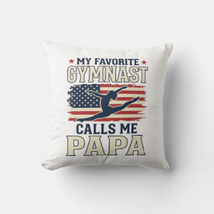 Favourite Gymnast Calls Me Papa Patriotic Vintage Throw Pillow