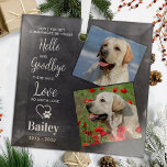Favourite Hello Custom 2 Photo Pet Dog Memorial Glass Ornament<br><div class="desc">Our modern pet memorial ornament, is a beautiful way to remember your beloved dog. The ornament features the poem " Don't forget somewhere between Hello and Goodbye there was Love, so much Love " and has a modern, simple, and elegant design. It serves as a dog memorial ornament and a...</div>
