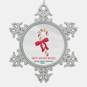 Favourite Icon Personalized Christmas Candy Cane Snowflake Pewter Christmas Ornament