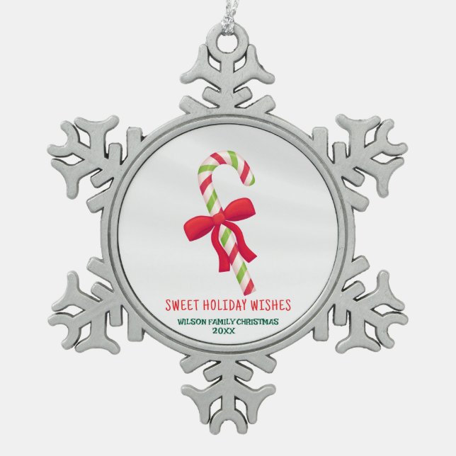 Favourite Icon Personalized Christmas Candy Cane Snowflake Pewter Christmas Ornament (Front)