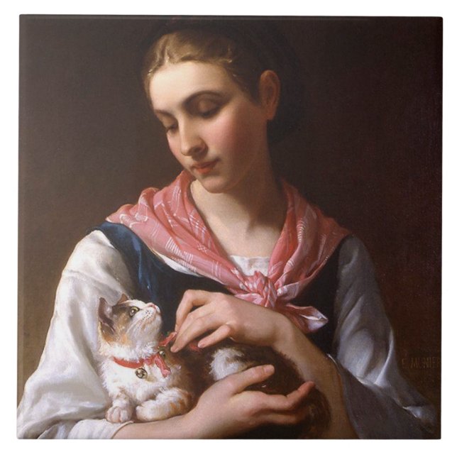 Favourite Kitten (by Émile Munier) Tile (Front)