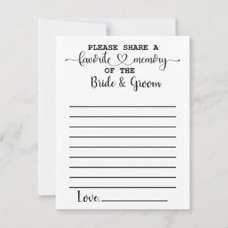Favourite Memory of Bride Groom Advice Cards