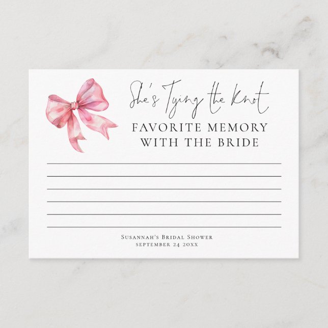 Favourite Memory With Bride Pink Bow Bridal Shower Card (Front)
