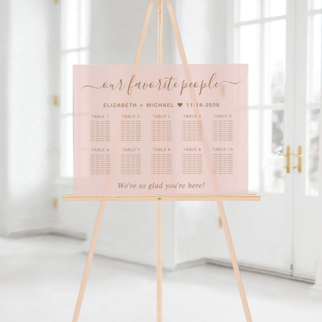 Favourite People 10 Table Pink Gold Wedding Seatin Acrylic Sign (Creator Uploaded)