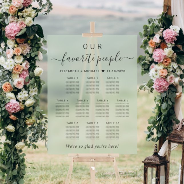 Favourite People 10 Table Sage Wedding Seating Acrylic Sign (Creator Uploaded)
