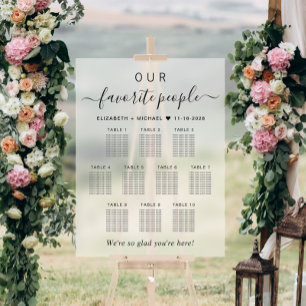 Favourite People 10 Table Wedding Seating Frosted Acrylic Sign