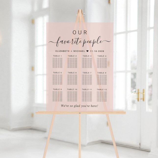 Favourite People 12 Table Pink Wedding Seating Acrylic Sign (Creator Uploaded)