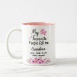 Favourite People Call Me Grandma | Grandkids Name Two-Tone Coffee Mug<br><div class="desc">Personalized Grandma,  Nana,  Gigi,  grannie or Granny With Kid's Names,  Pink Flower Grandma Mug,  Rose Flower Mug,  Custom Grandkids Name Mug.</div>