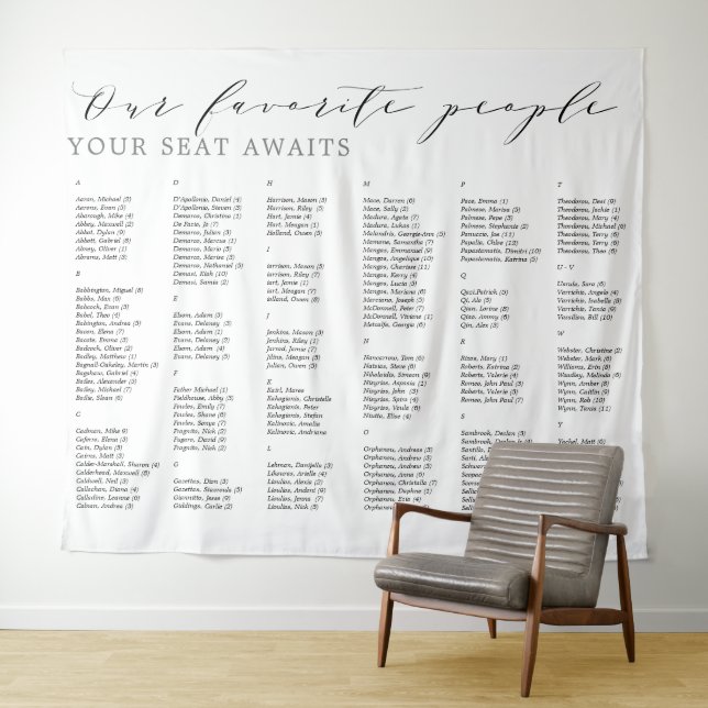 Favourite People Wedding Alphabetic Seating Chart  Tapestry (In Situ (Horizontal))