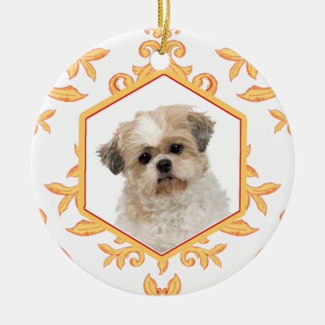 Favourite Pets Gilded Damask Dog / Cat Photo Ceramic Ornament (Front)