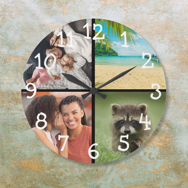 Favourite Photos Large Clock (Modern Stylish Favorite 4 Photos Large Clock)