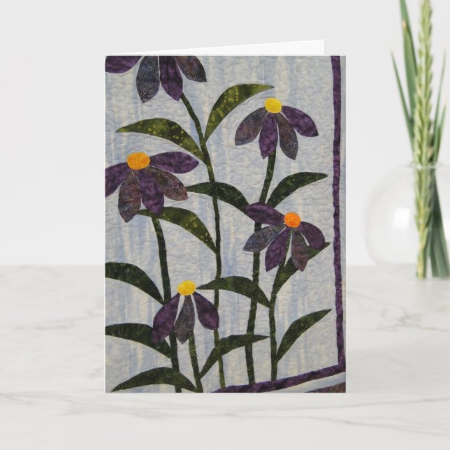 Favourite Quilts & Old Friends, Purple Flowers Card (Front)