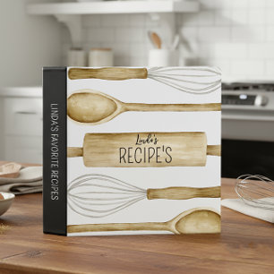Favourite Recipe Watercolor Kitchen Utensils Black Binder