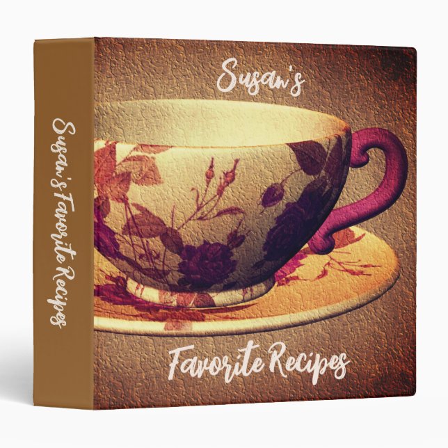 Favourite Recipes Floral Teacup Personalized Binder (Front/Spine)