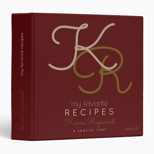Favourite Recipes monogram burgundy binder book (Front/Spine)