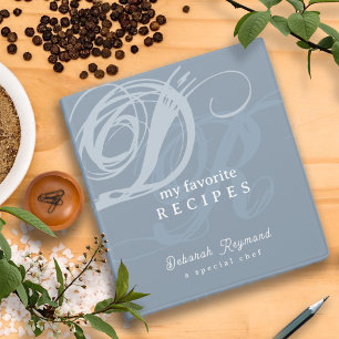 Favourite Recipes Monogram Dusty Blue Binder Book