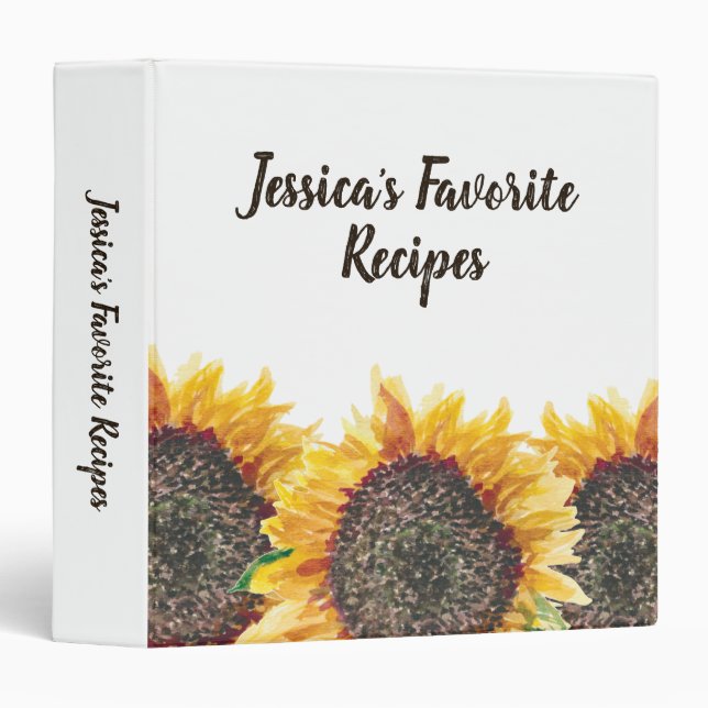 Favourite Recipes Yellow Brown Sunflowers White Binder (Front/Spine)